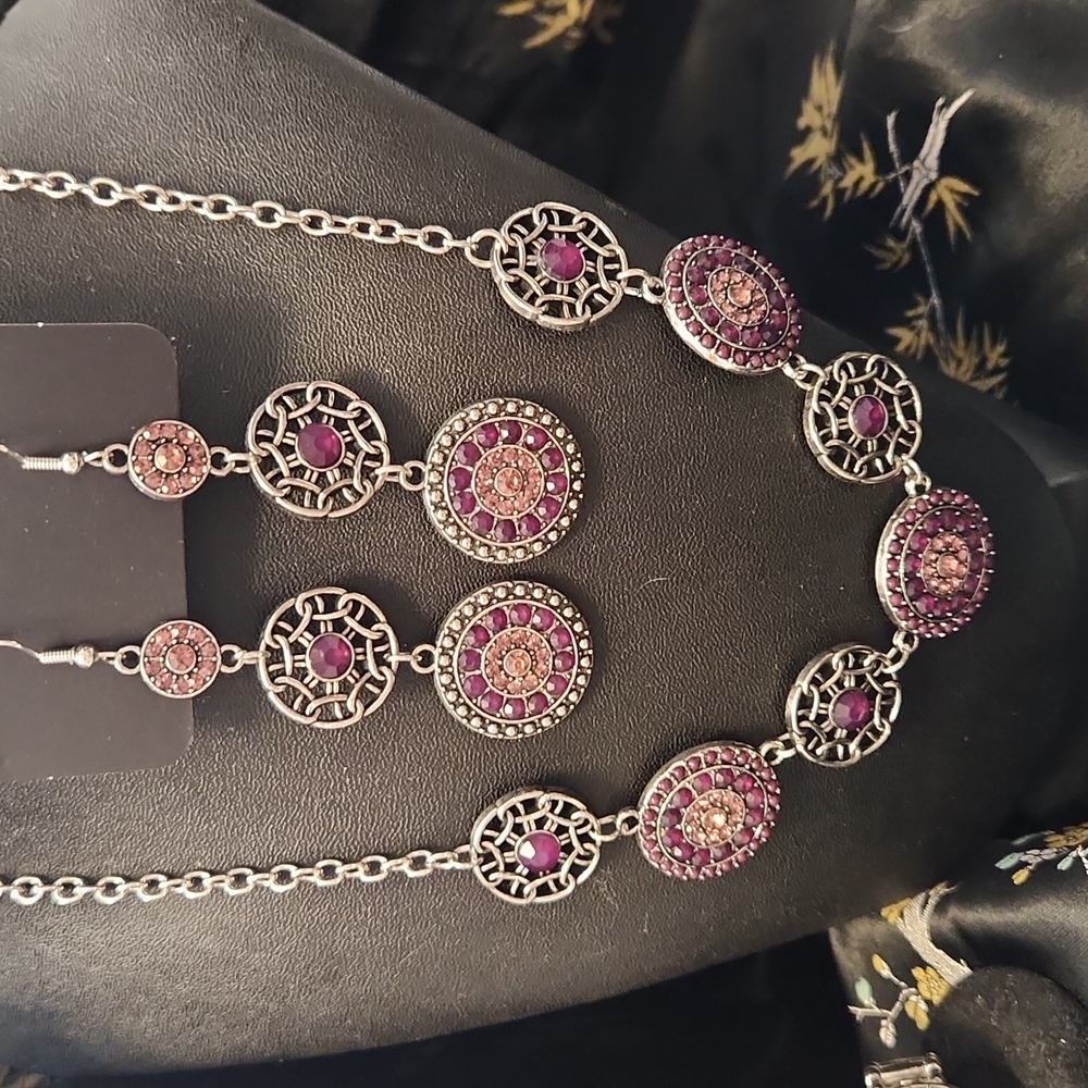 Silvertone & Purple Jewelry Set